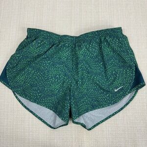 Nike Dri-FIT Women's Green‎ Graphic Running Shorts Medium Zip Lined Athletic